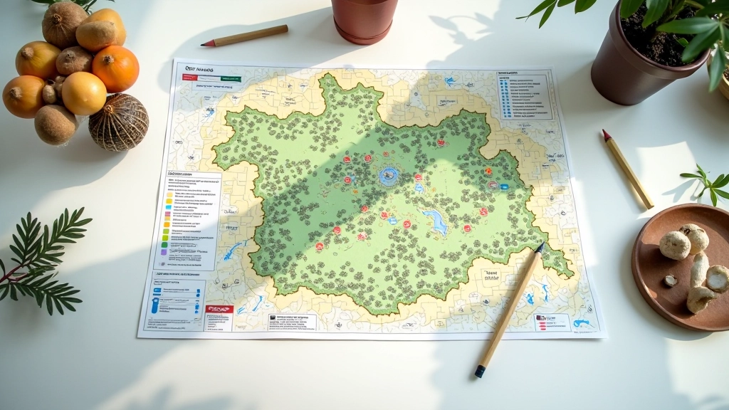 Žemėlapis Labanoro girios su pažymėtais takeliais ir grybų sezonų žymenimis